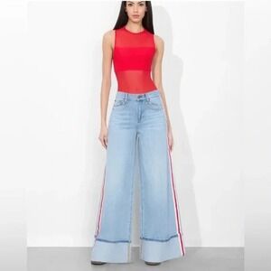 Alice + Olivia Jeans Womens 31 Wide Leg Flare Willie Cuff Side Stripe Slouchy